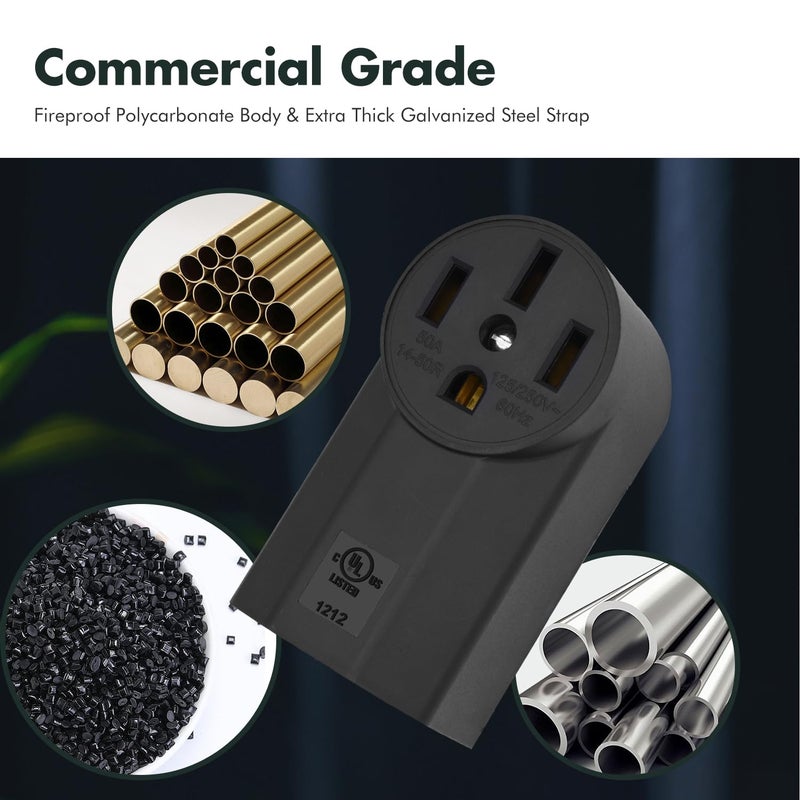 VAV NEMA 14-50R 50 Amp Heavy Duty Outlet, 3-Pole 4-Wire Surface Mount Power Receptacle, UL Certiied, 125/250 Volt Black Stove Outlet, for EV RV Oven Range - Image 3